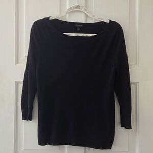 Sweater, navy, 3/4 length sleeves, scoop neck, medium